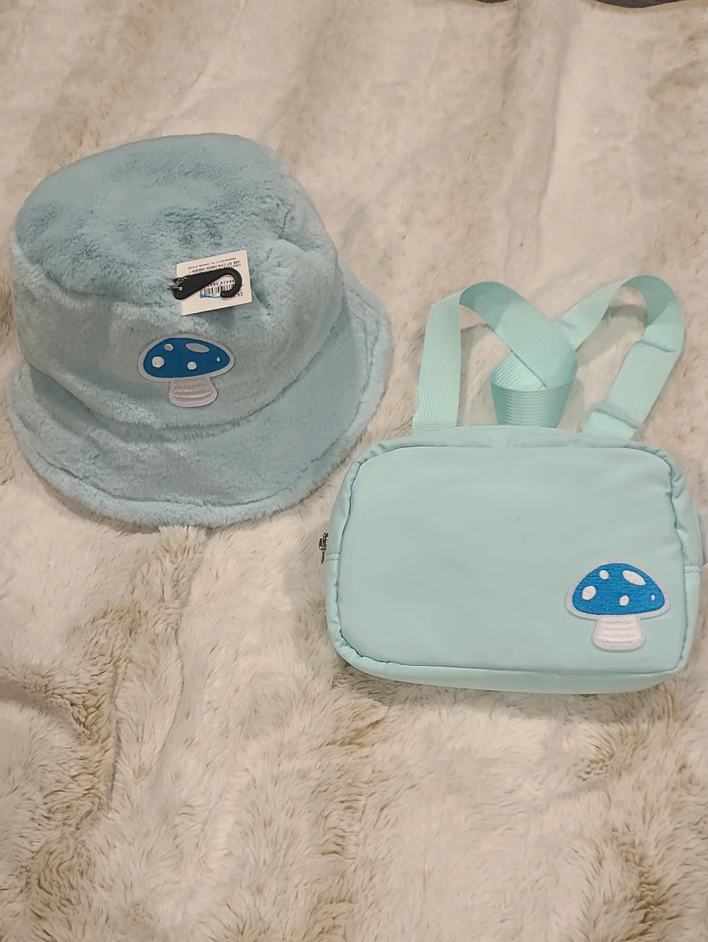 Adult Light Blue Mushroom Bucket Hat & Matching Cross Body Bag Set